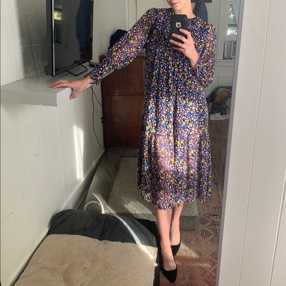 Topshop Floral Pintuck Chuck On Midi Dress sz 2 - Picture 12 of 15